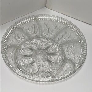 Vintage Indiana Glass Tree of Life Serving Platter and Deviled Egg Tray